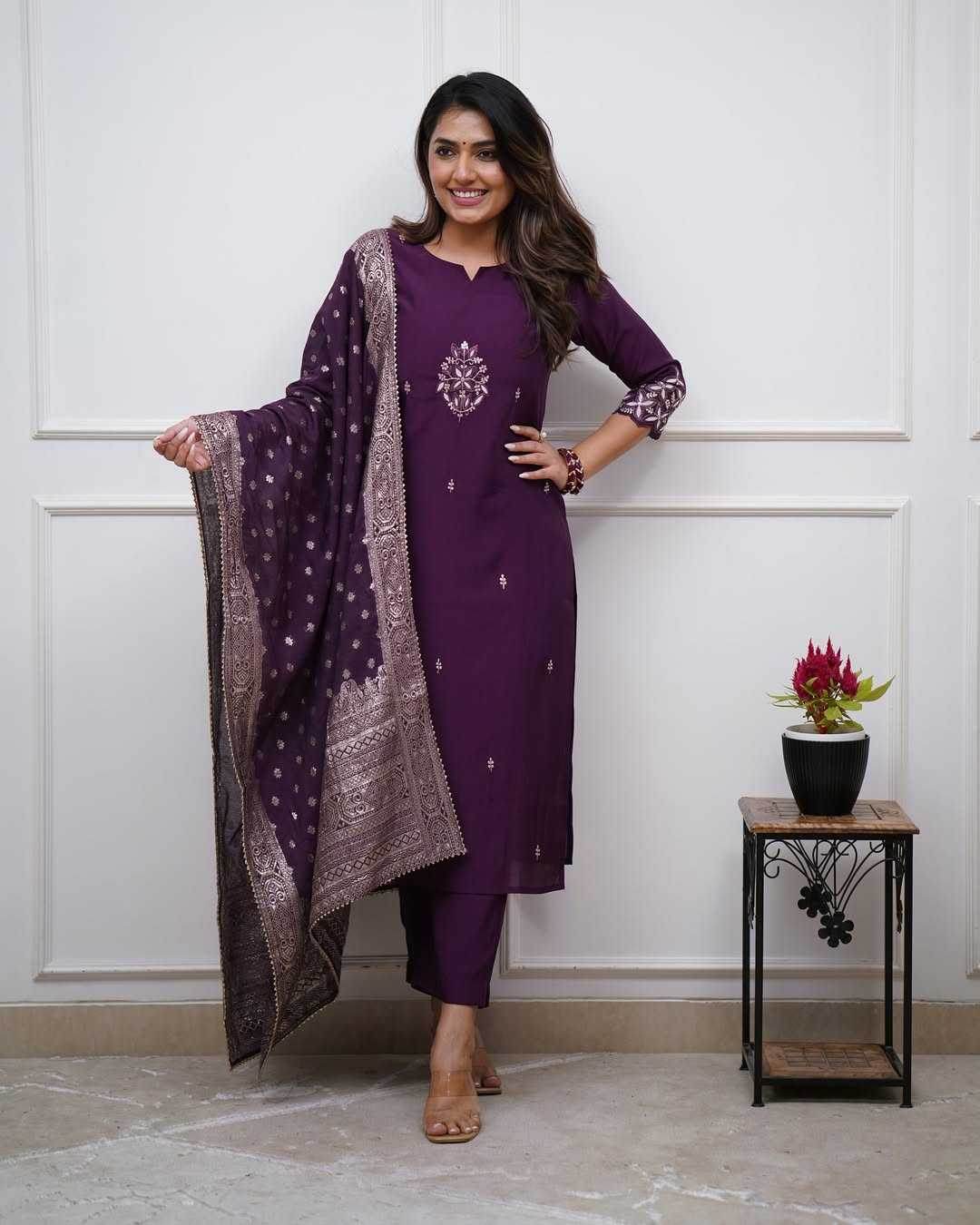 Chanderi Silk Ladies Embroidery Suits - MYLUXURY LANE ENTERPRISE